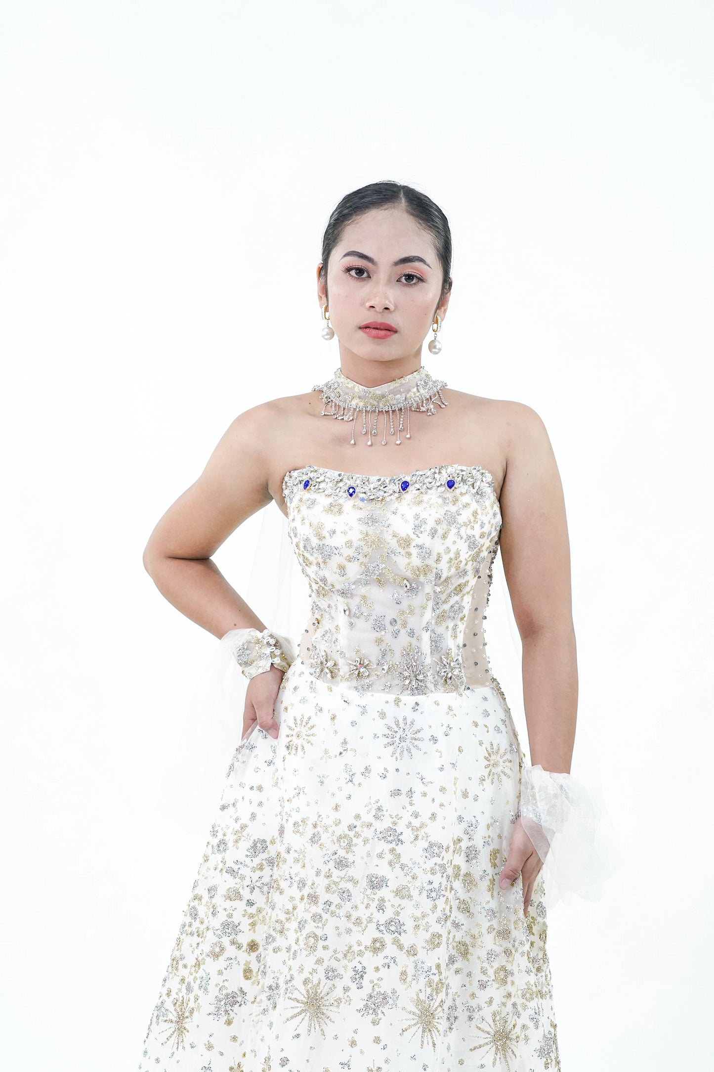 Cuffed Tube Top Bejeweled Yellow Gold Evening Gown - Noelle West Bridals