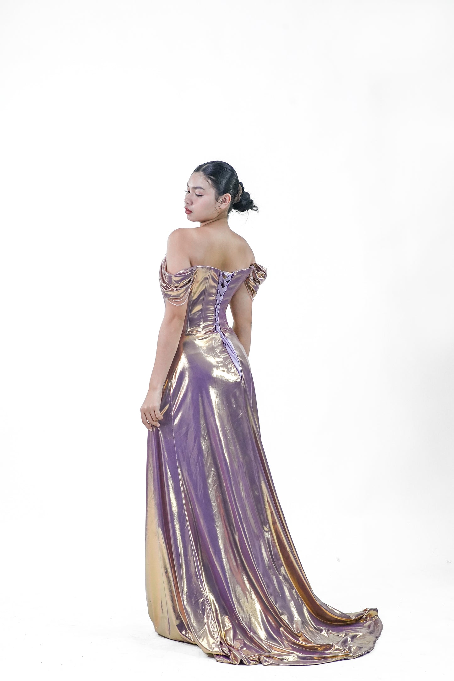 Rose Gold Metallic Floral Evening Gown - Noelle West Bridals