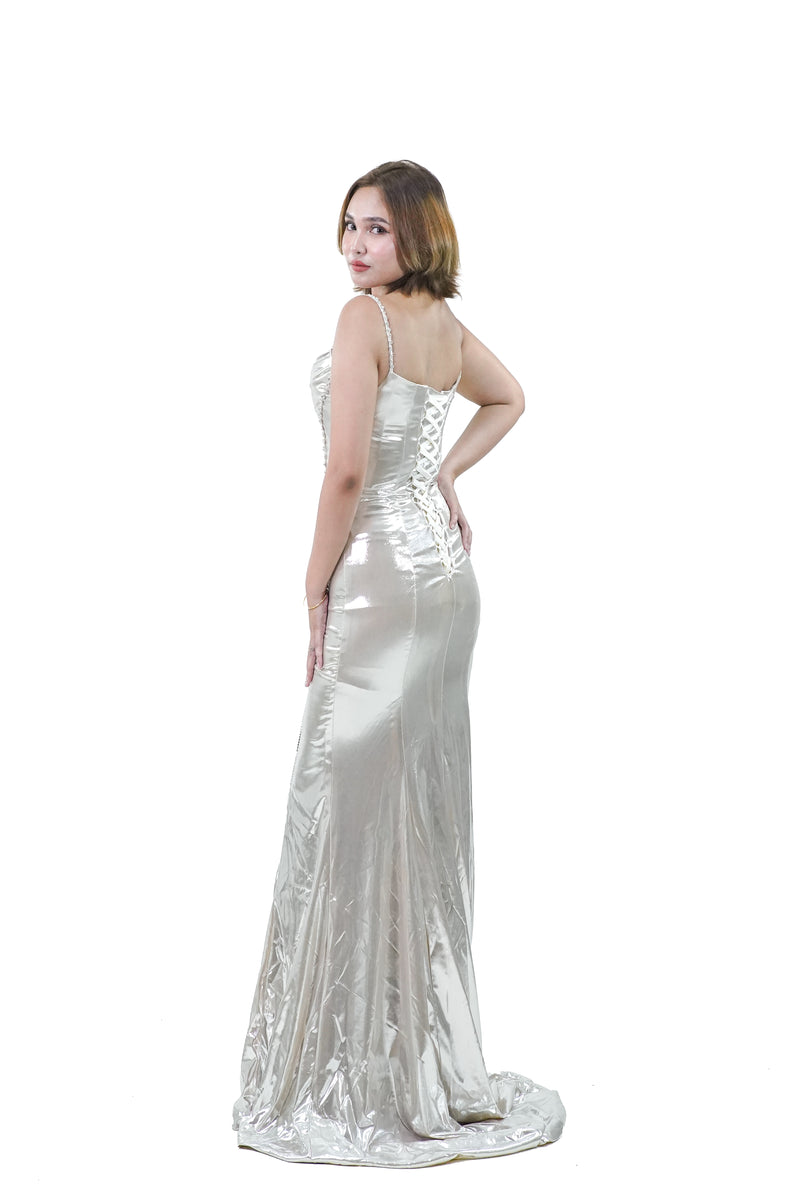 Elegant Metallic Gold Evening Gown - Noelle West Bridals