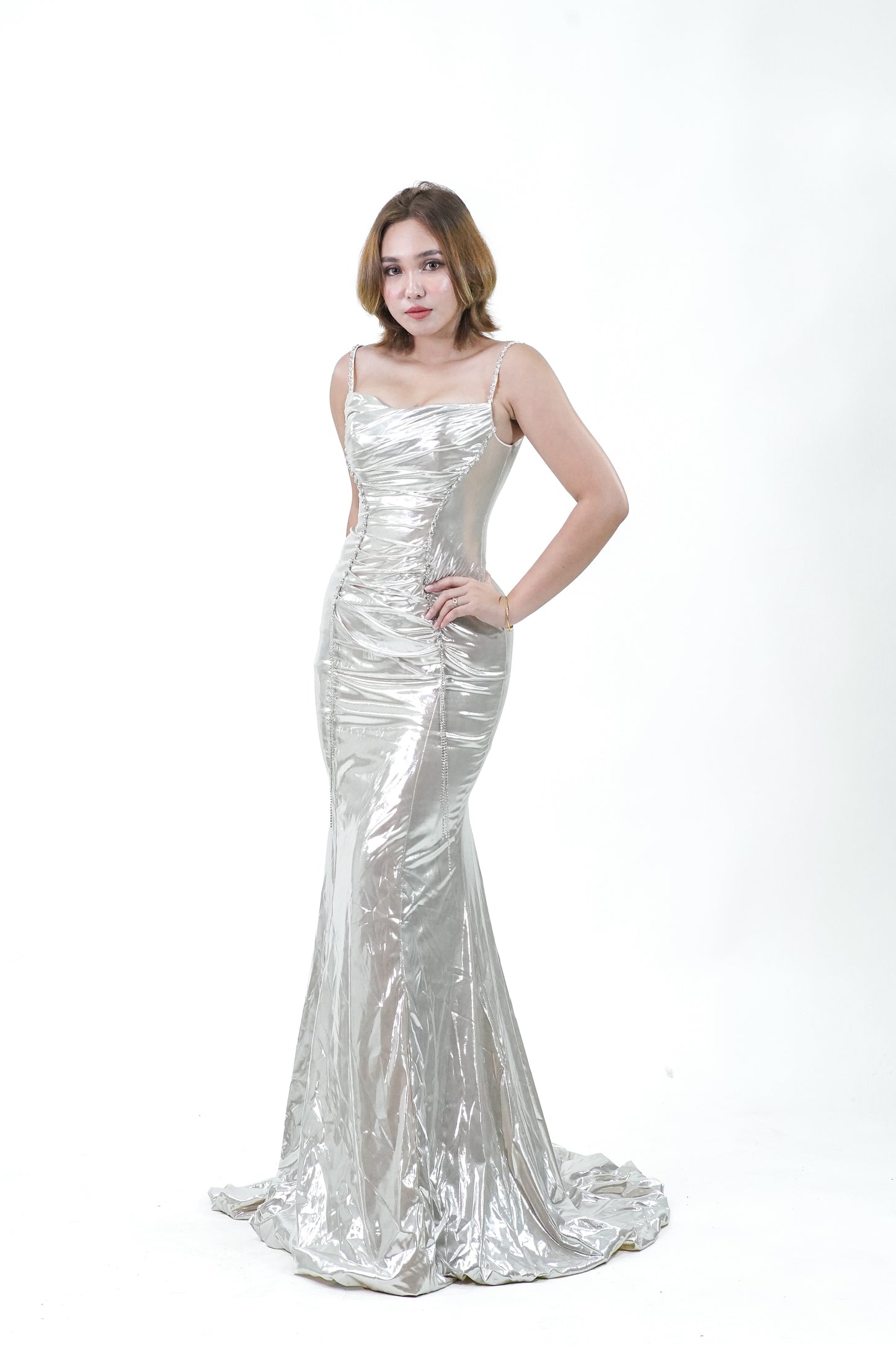 Elegant Metallic Gold Evening Gown - Noelle West Bridals