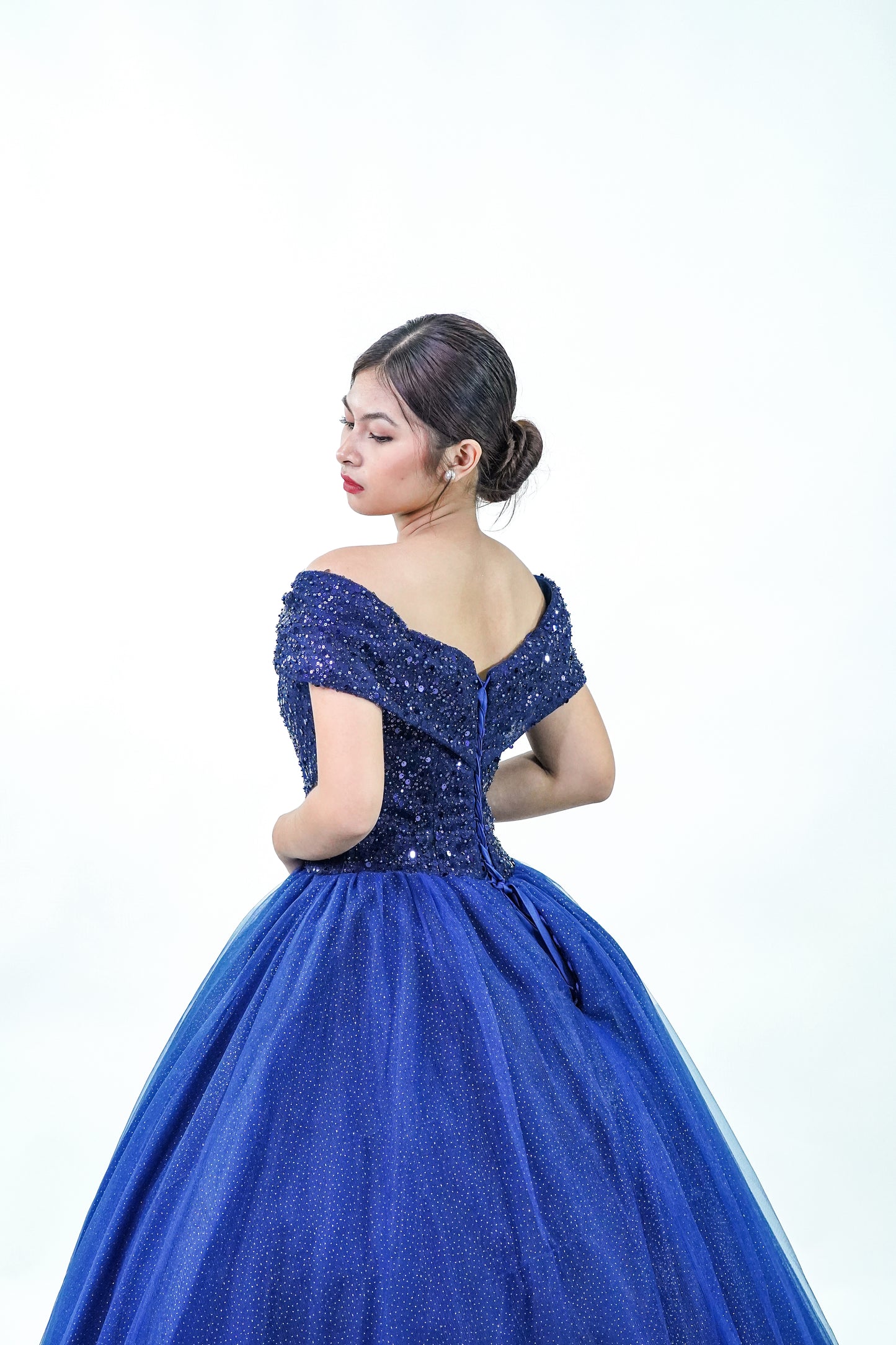 Midnight Blue Off Shoulder Ball Gown - Noelle West Bridals