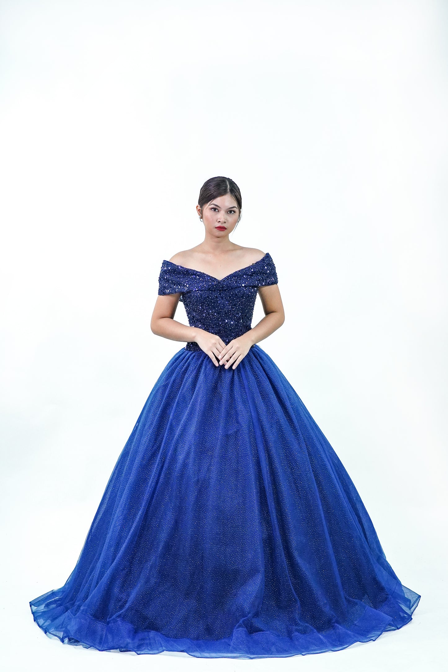 Midnight Blue Off Shoulder Ball Gown - Noelle West Bridals