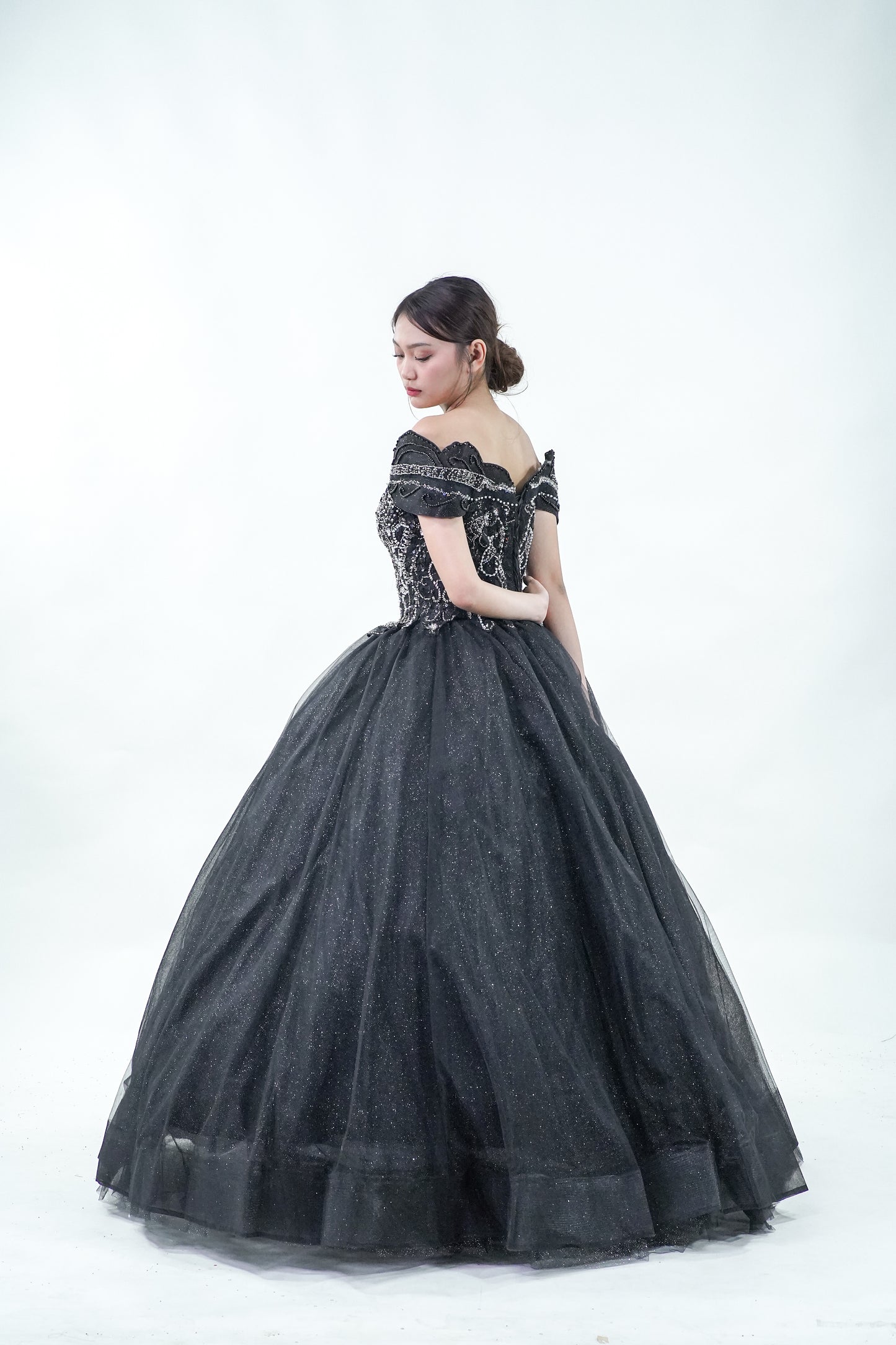 Off-Shoulder Midnight Black Ball Gown - Noelle West Bridals