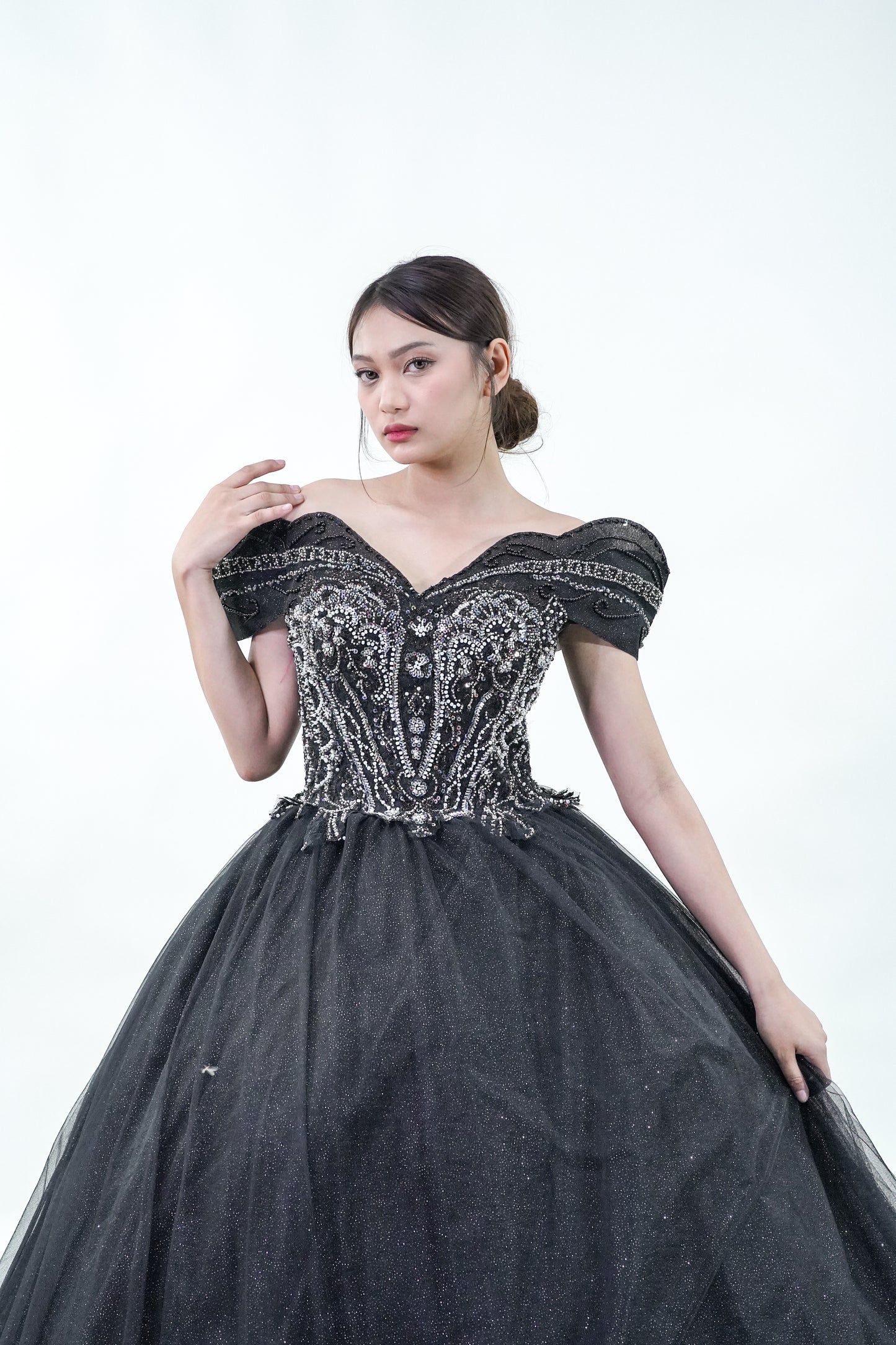 Off-Shoulder Midnight Black Ball Gown - Noelle West Bridals