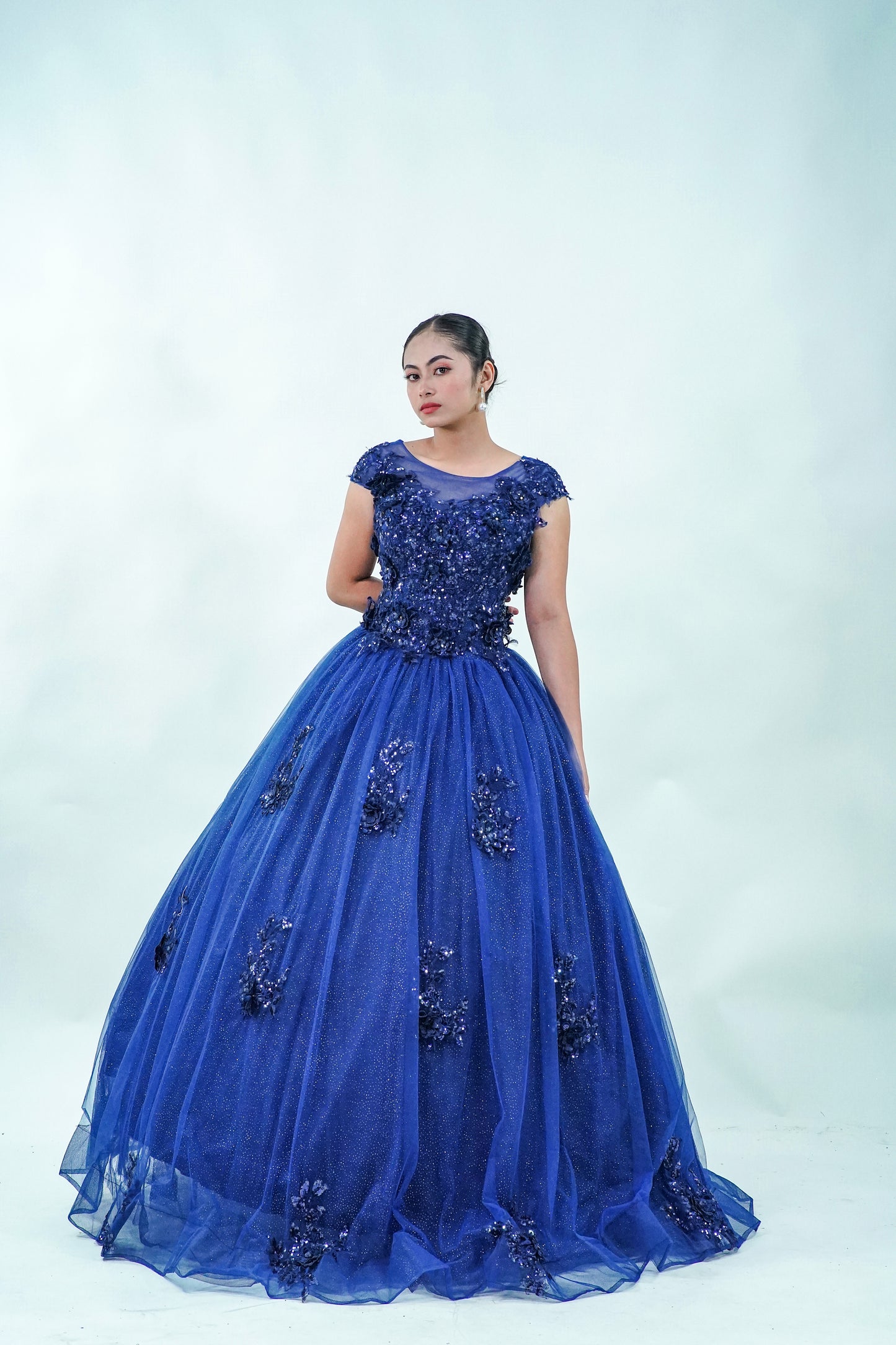 Midnight Masquerade Floral Blue Ballgown - Noelle West Bridals