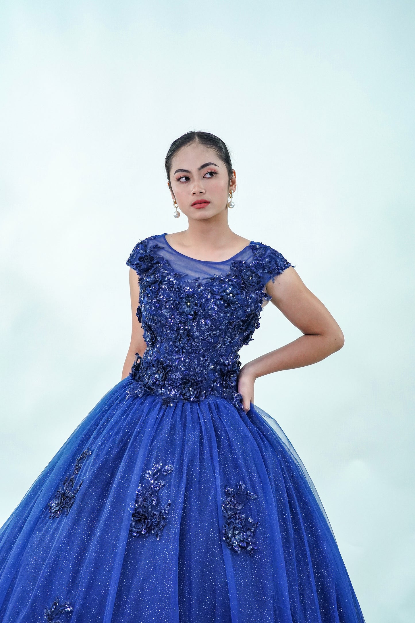 Midnight Masquerade Floral Blue Ballgown - Noelle West Bridals