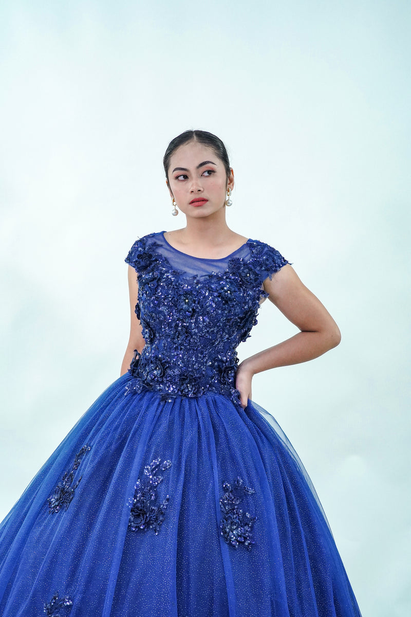 Midnight Masquerade Floral Blue Ballgown - Noelle West Bridals