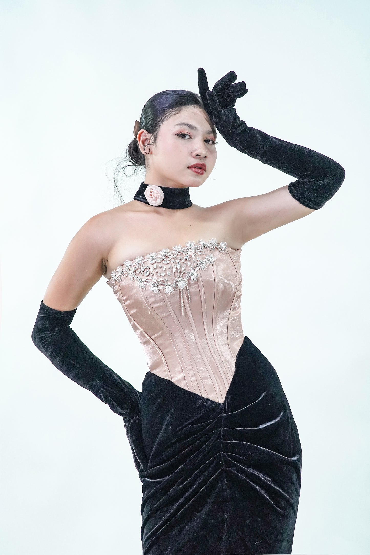 Velvet Old Rose Hollywood Evening Gown - Noelle West Bridals