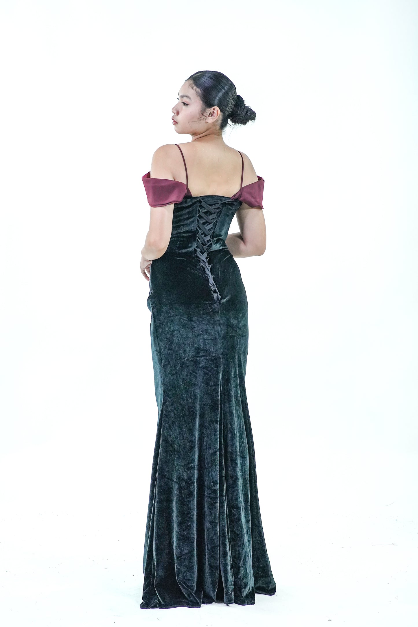 Velvet Maroon Black Evening Gown - Noelle West Bridals