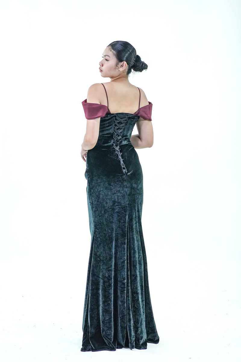 Velvet Maroon Black Evening Gown - Noelle West Bridals