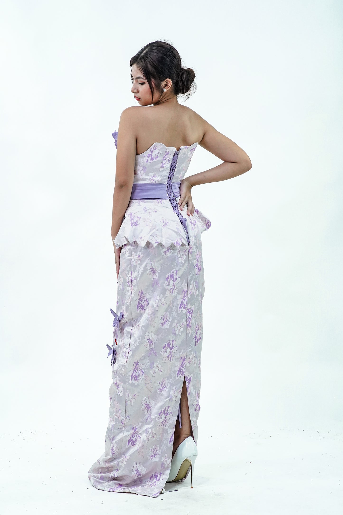 Tube Top Butterfly Purple Evening Gown - Noelle West Bridals