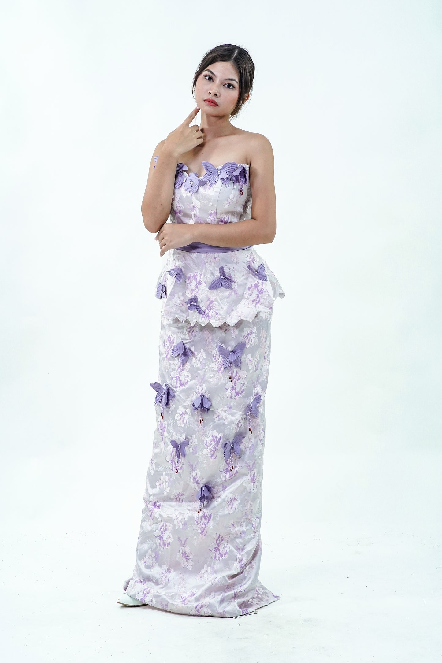 Tube Top Butterfly Purple Evening Gown - Noelle West Bridals