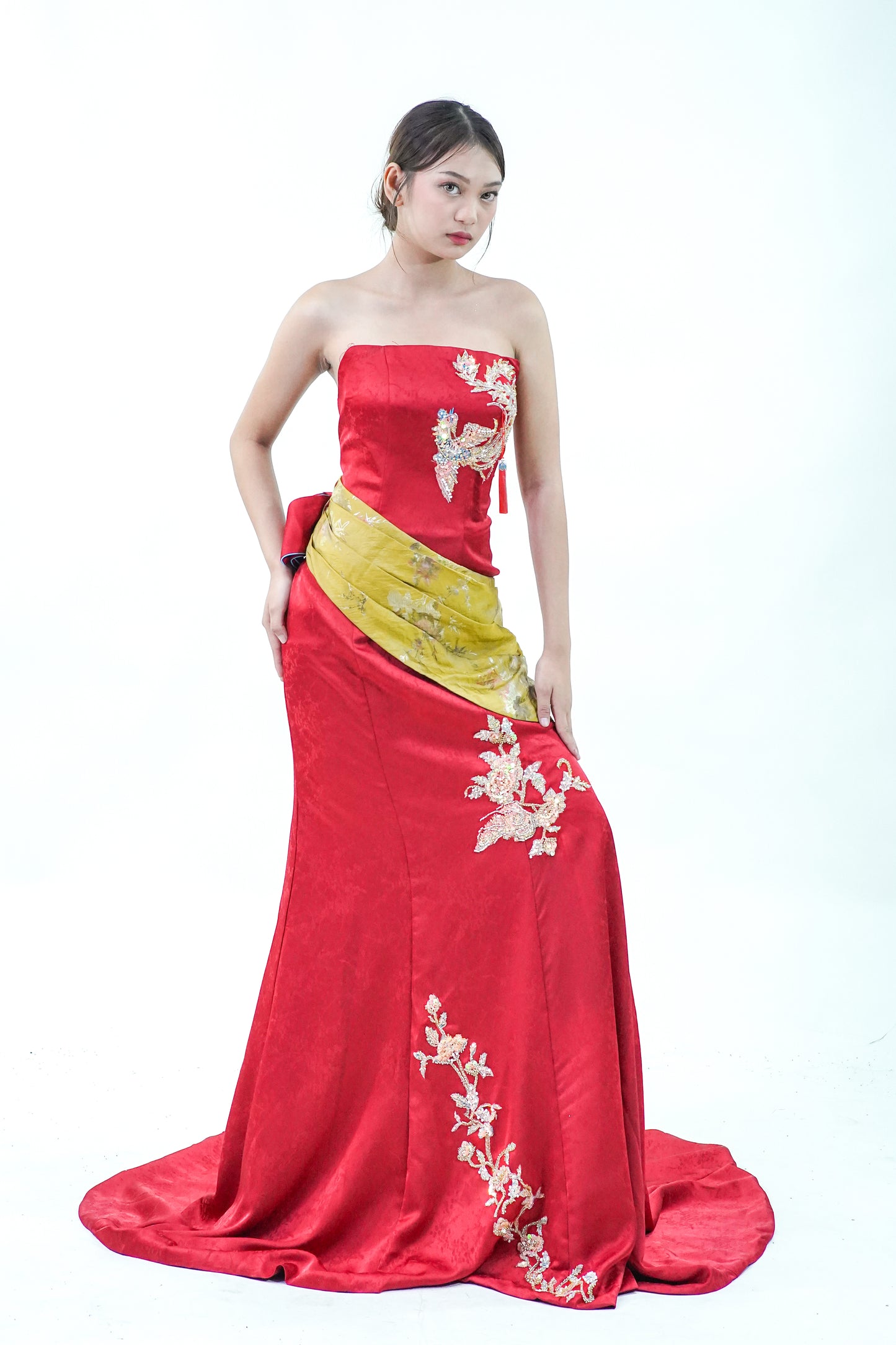 Chinese Inspired Tube Top Evening Gown - Noelle West Bridals