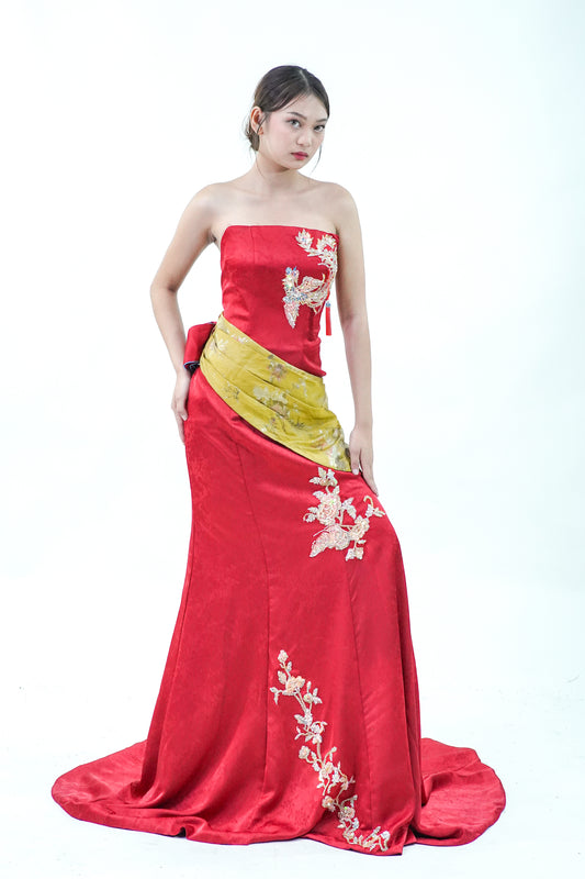 Chinese Inspired Tube Top Evening Gown - Noelle West Bridals