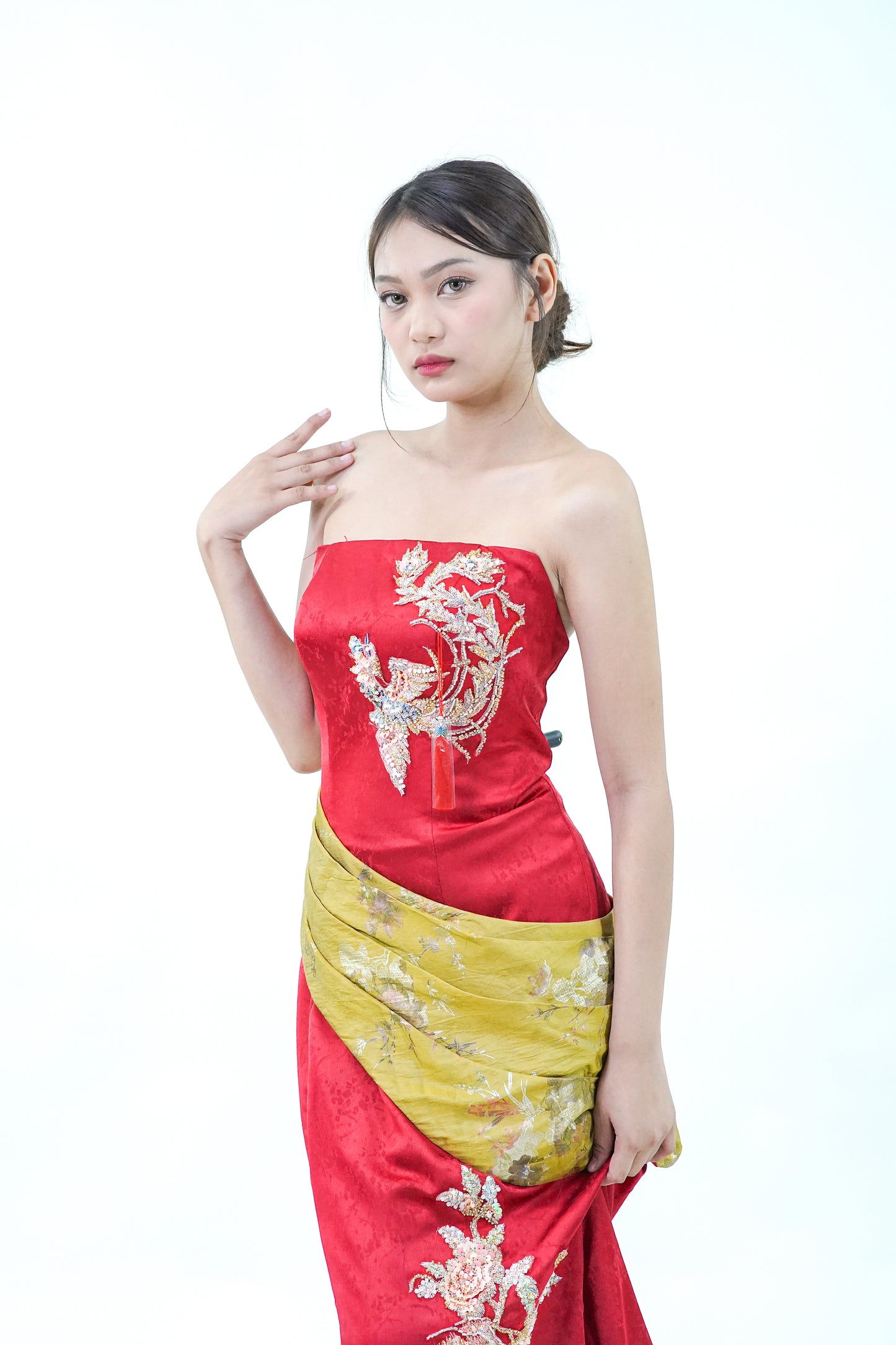 Chinese Inspired Tube Top Evening Gown - Noelle West Bridals