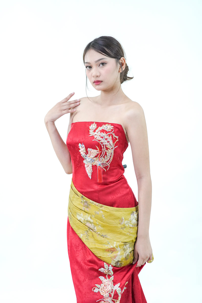 Chinese Inspired Tube Top Evening Gown - Noelle West Bridals