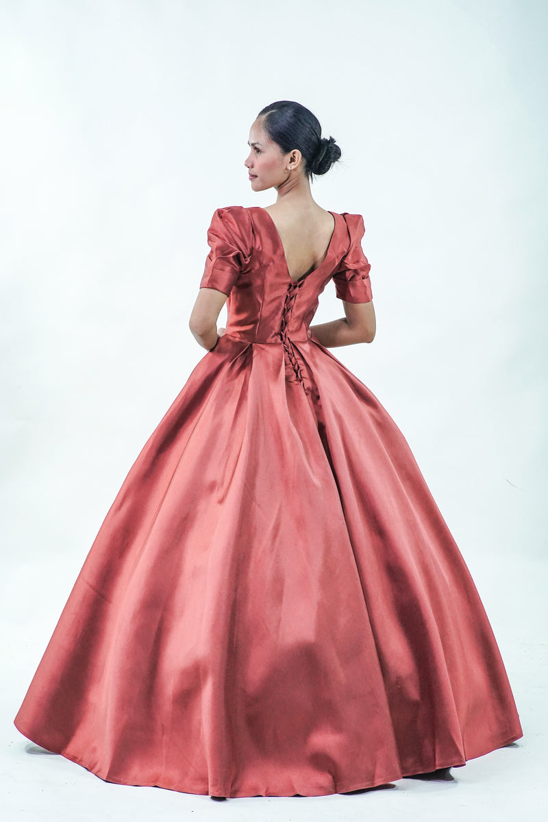 Satin Red Simple Ball Gown - Noelle West Bridals