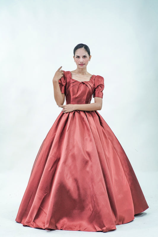 Satin Red Simple Ball Gown - Noelle West Bridals
