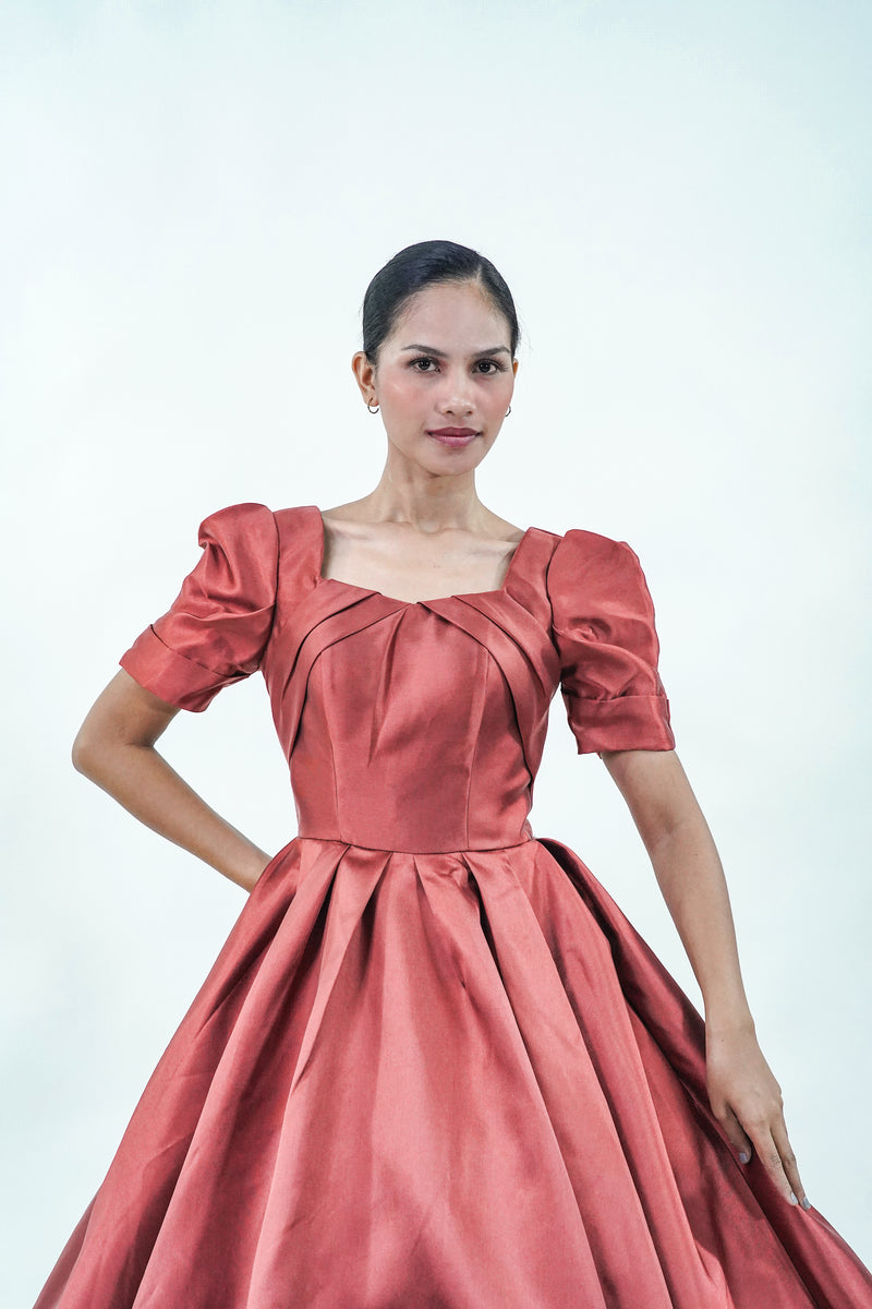 Satin Red Simple Ball Gown - Noelle West Bridals