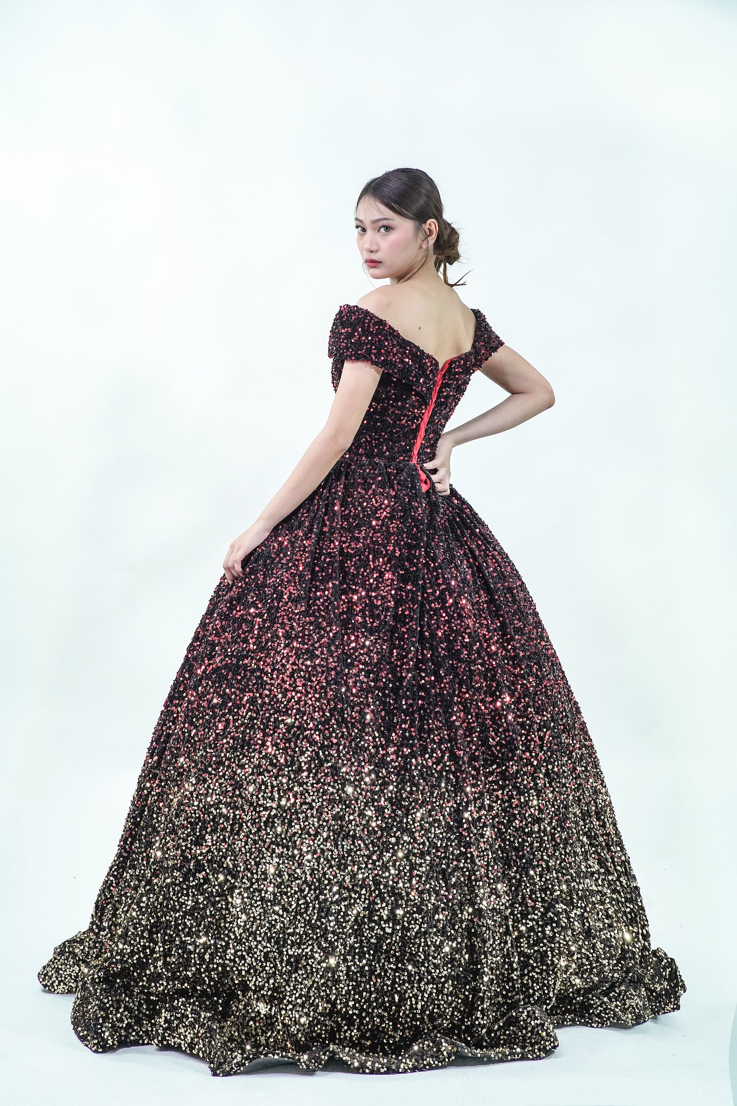 Starry Night Off-Shoulder Black Sequined Ball Gown - Noelle West Bridals