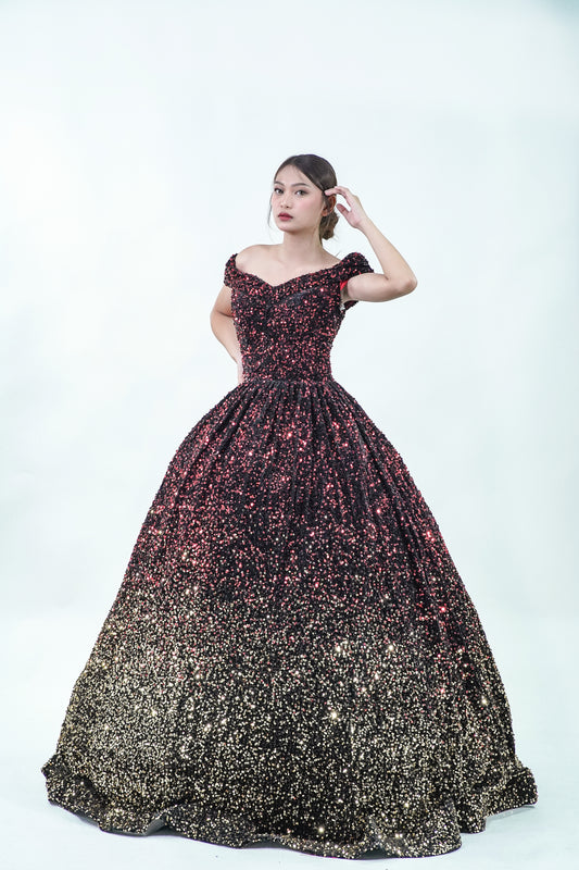 Starry Night Off-Shoulder Black Sequined Ball Gown - Noelle West Bridals
