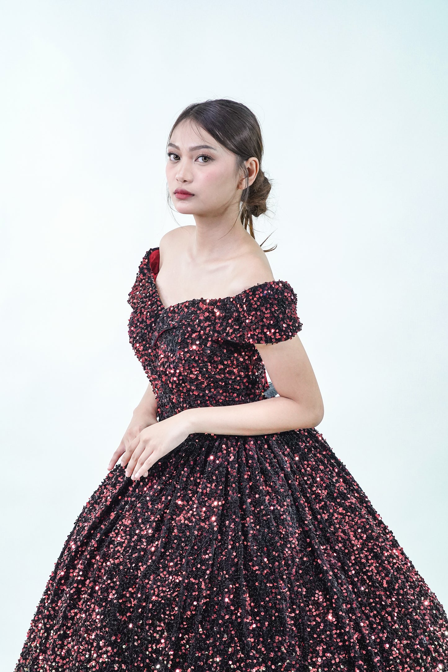 Starry Night Off-Shoulder Black Sequined Ball Gown - Noelle West Bridals