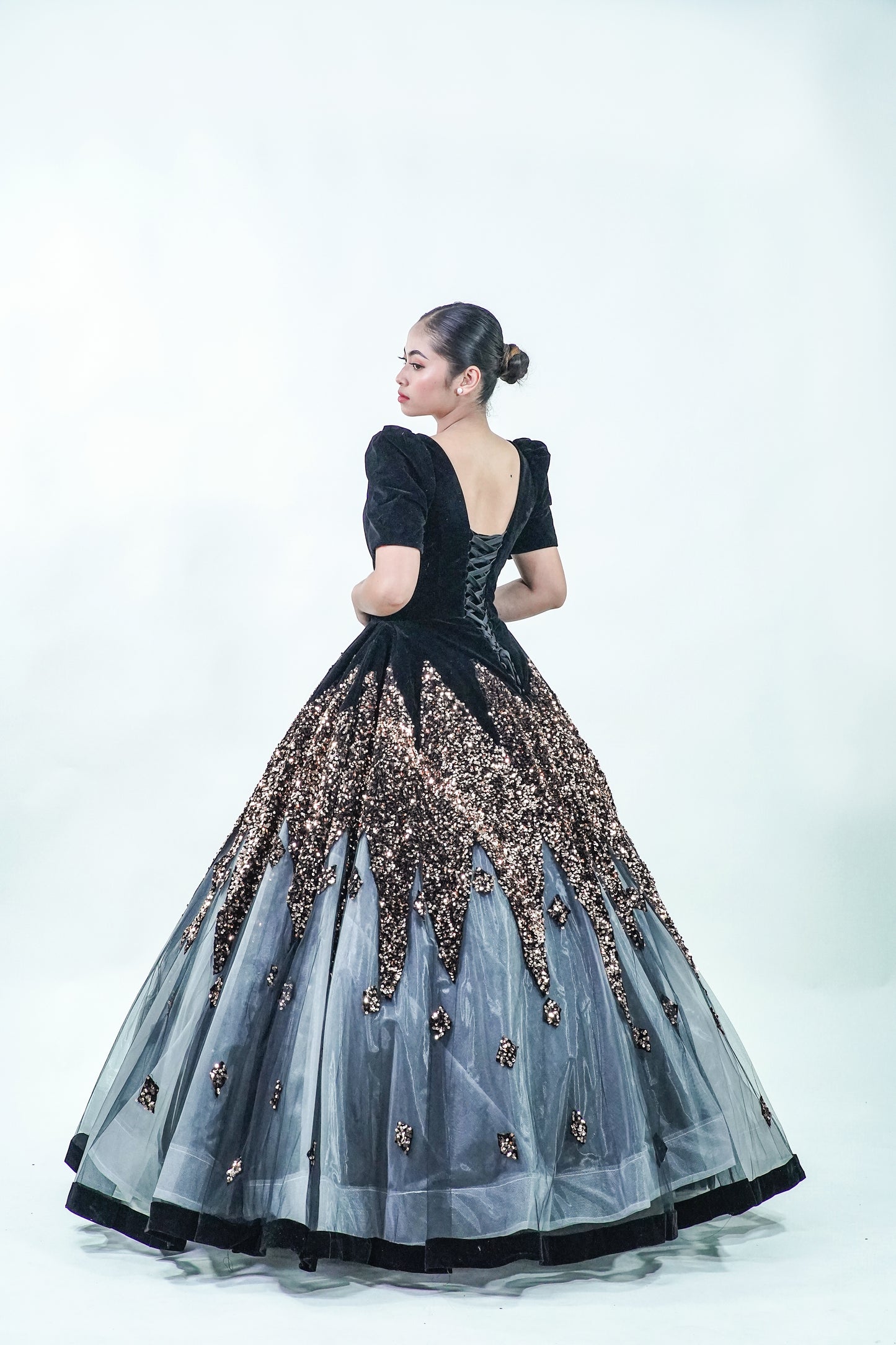 Midnight Short Sleeve Ball Gown - Noelle West Bridals