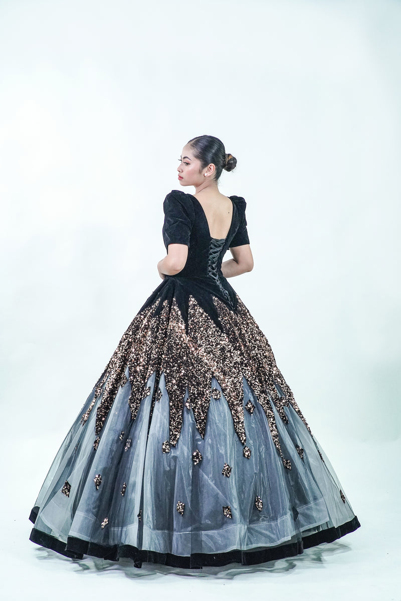 Midnight Short Sleeve Ball Gown - Noelle West Bridals