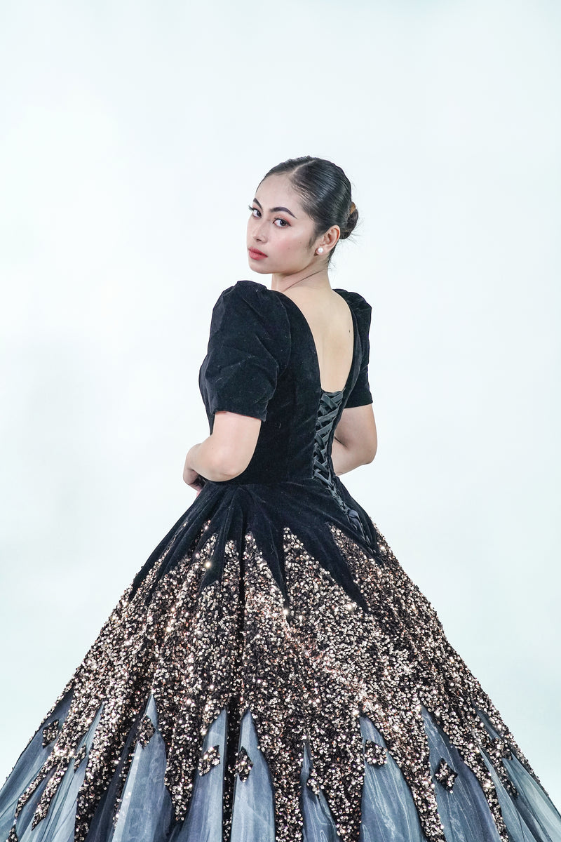 Midnight Short Sleeve Ball Gown - Noelle West Bridals