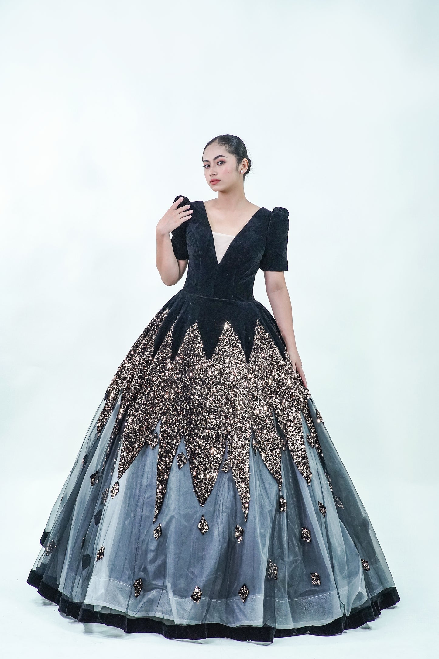 Midnight Short Sleeve Ball Gown - Noelle West Bridals