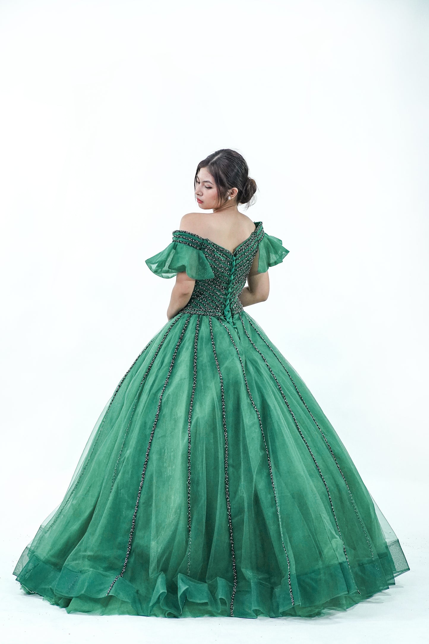 Green Off-Shoulder Ball Gown - Noelle West Bridals