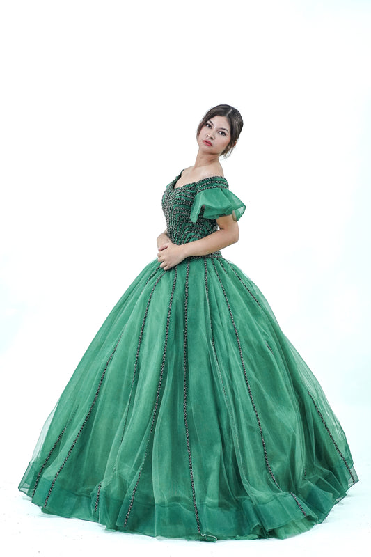 Green Off-Shoulder Ball Gown