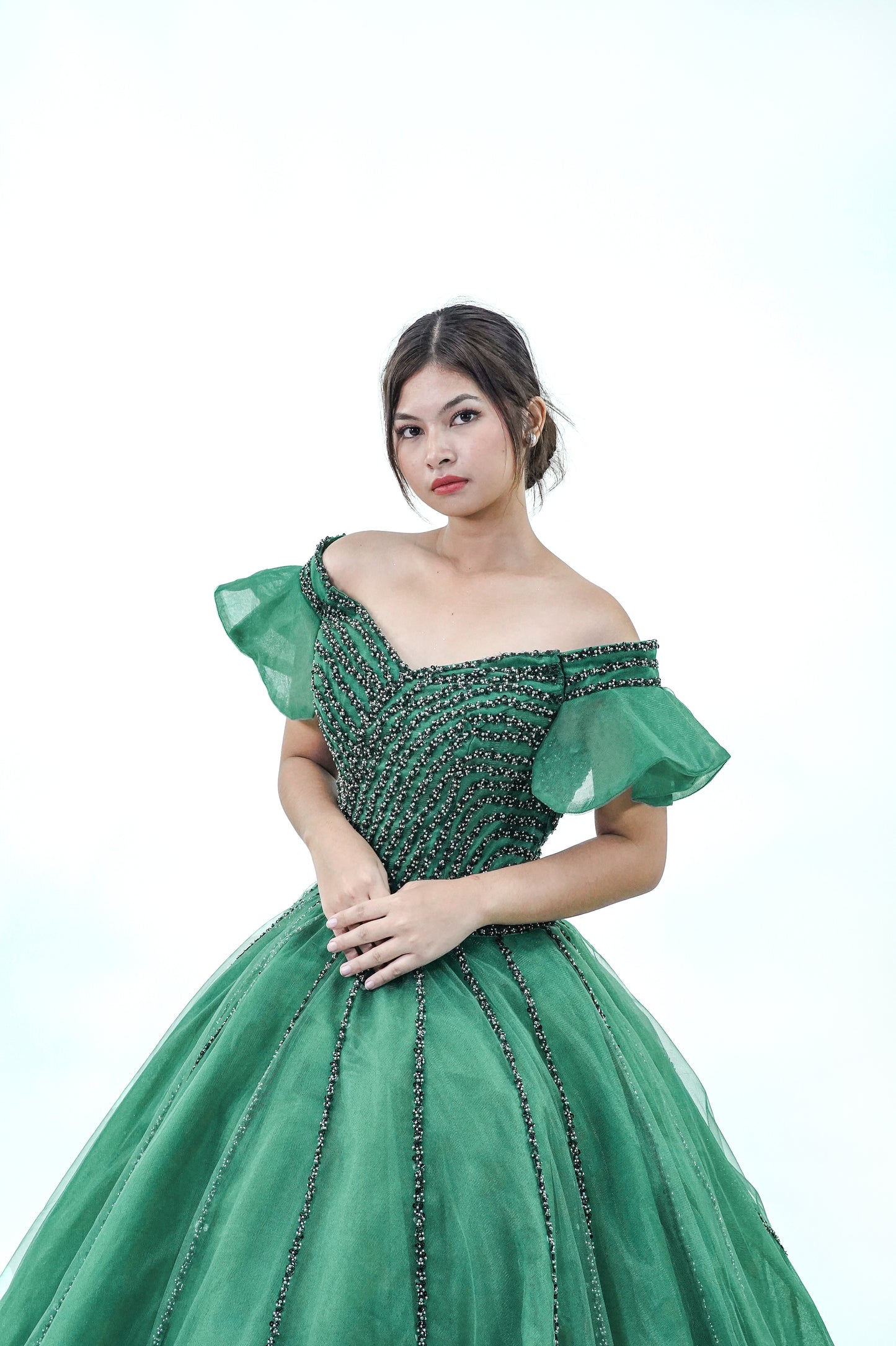 Green Off-Shoulder Ball Gown - Noelle West Bridals