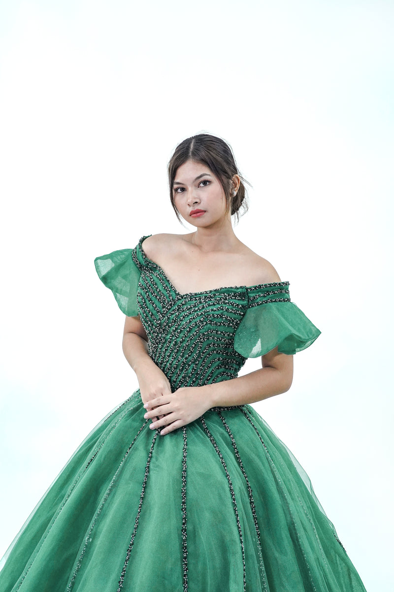 Green Off-Shoulder Ball Gown - Noelle West Bridals