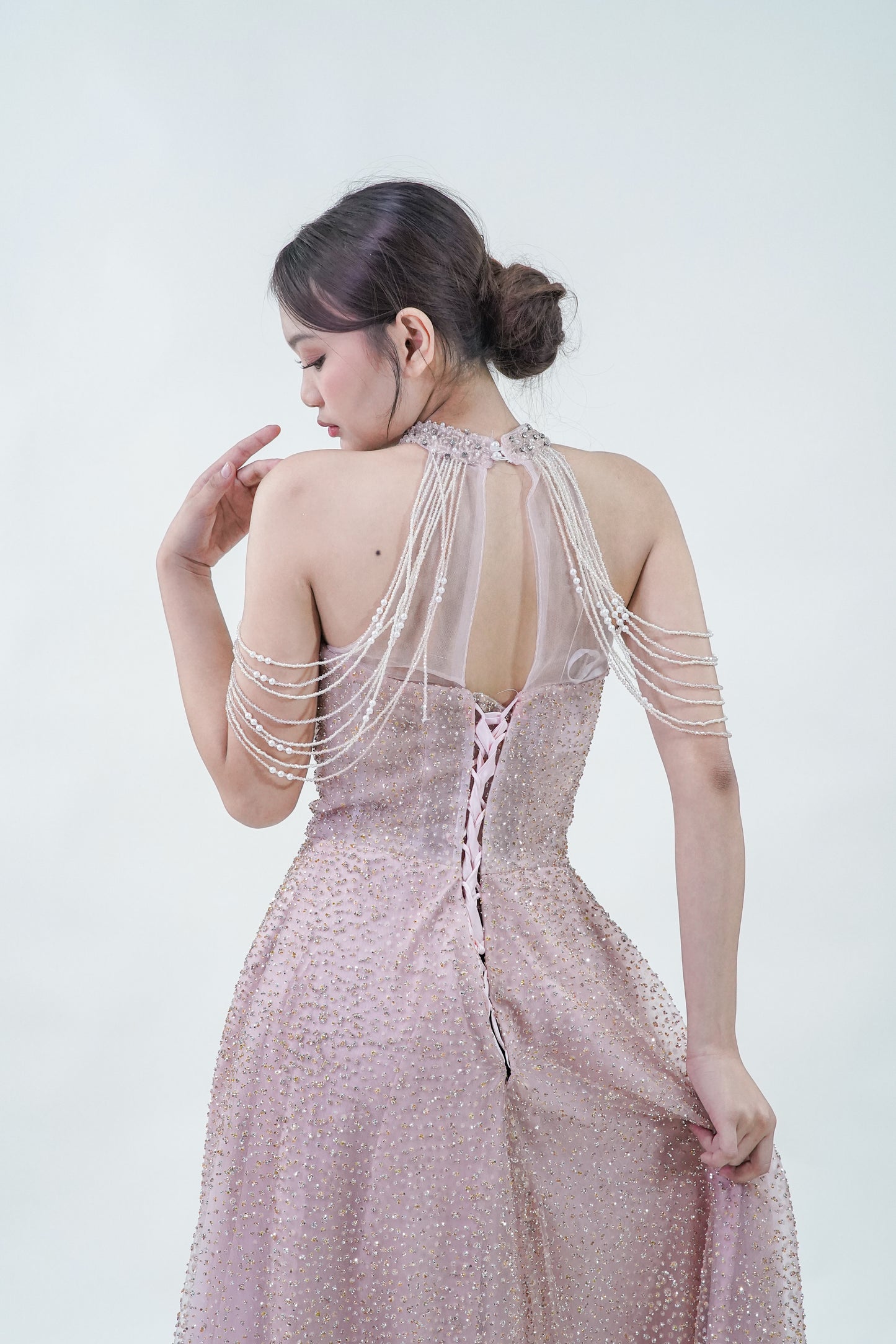 Old Rose Halter Evening Gown - Noelle West Bridals