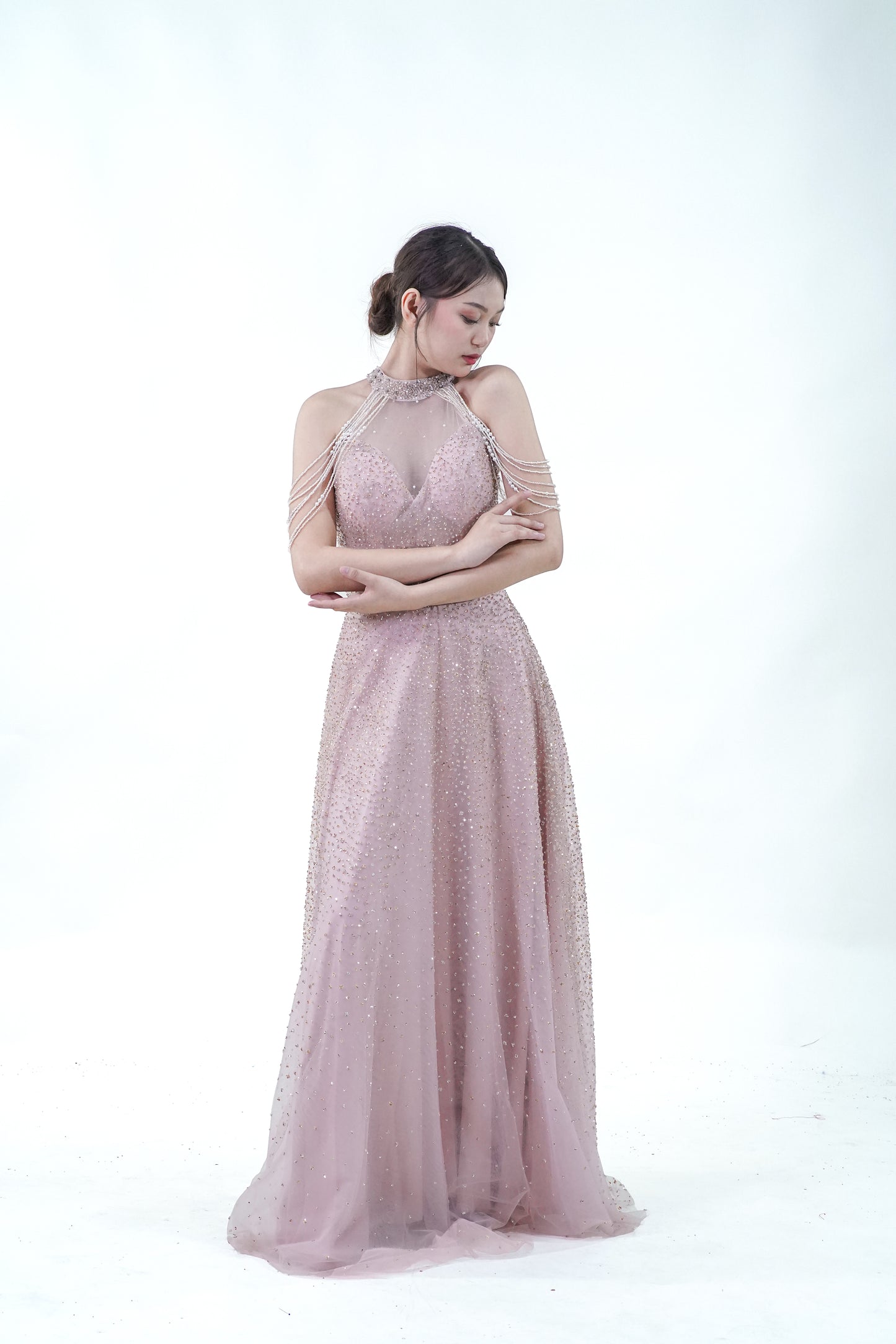 Old Rose Halter Evening Gown - Noelle West Bridals