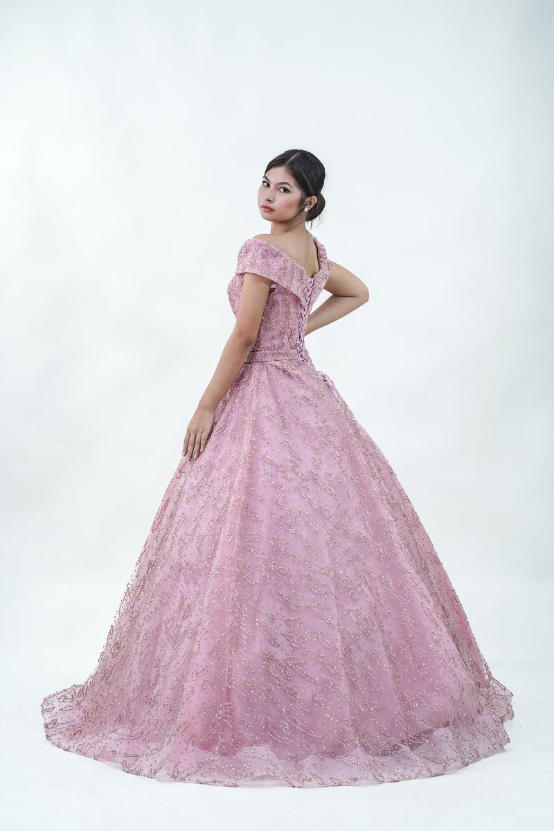 Bejeweled Pink Ball Gown - Noelle West Bridals