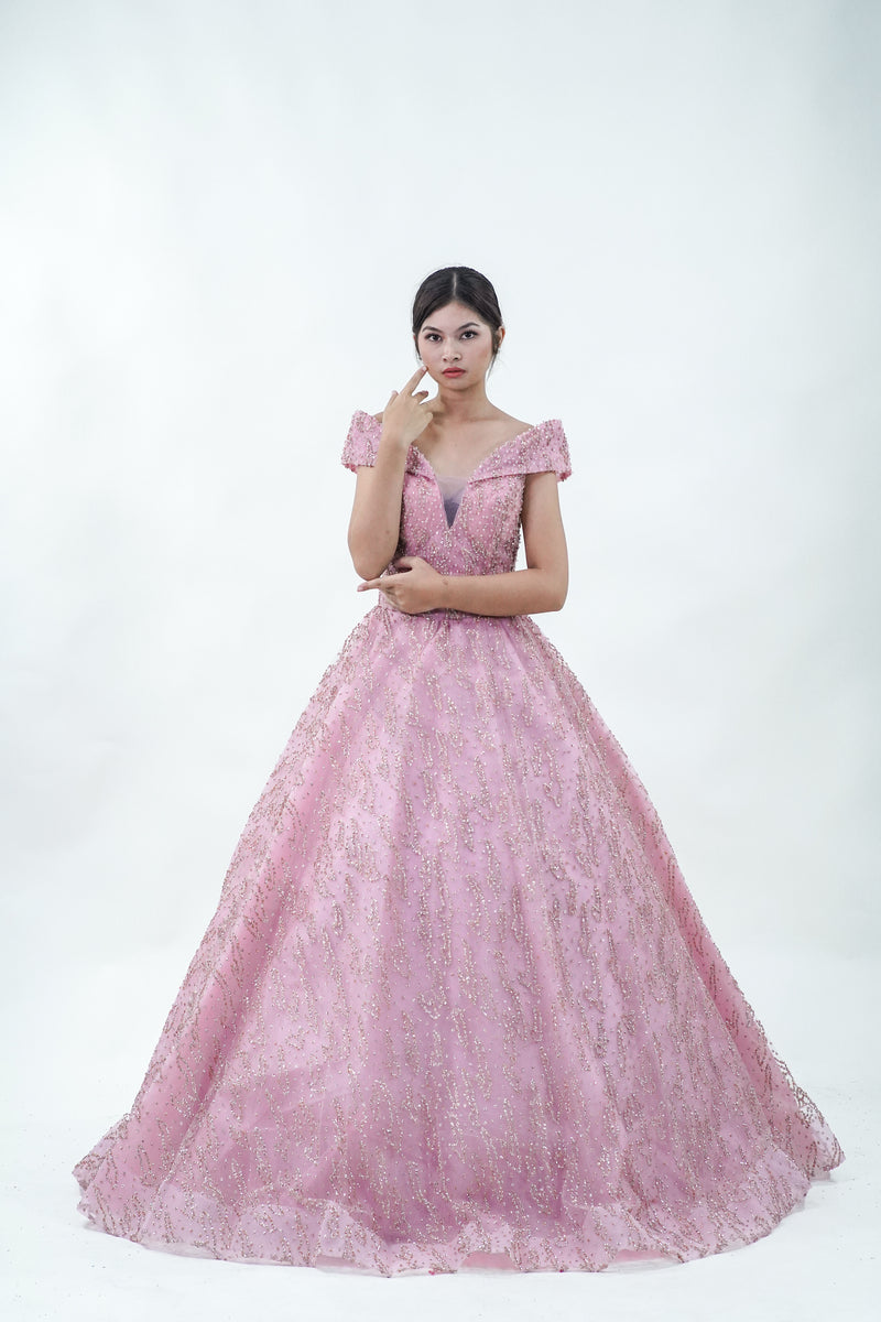 Bejeweled Pink Ball Gown - Noelle West Bridals