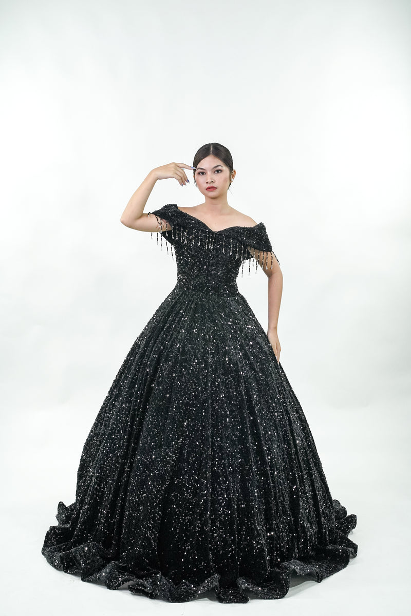 Midnight Black Sequined Ball Gown - Noelle West Bridals