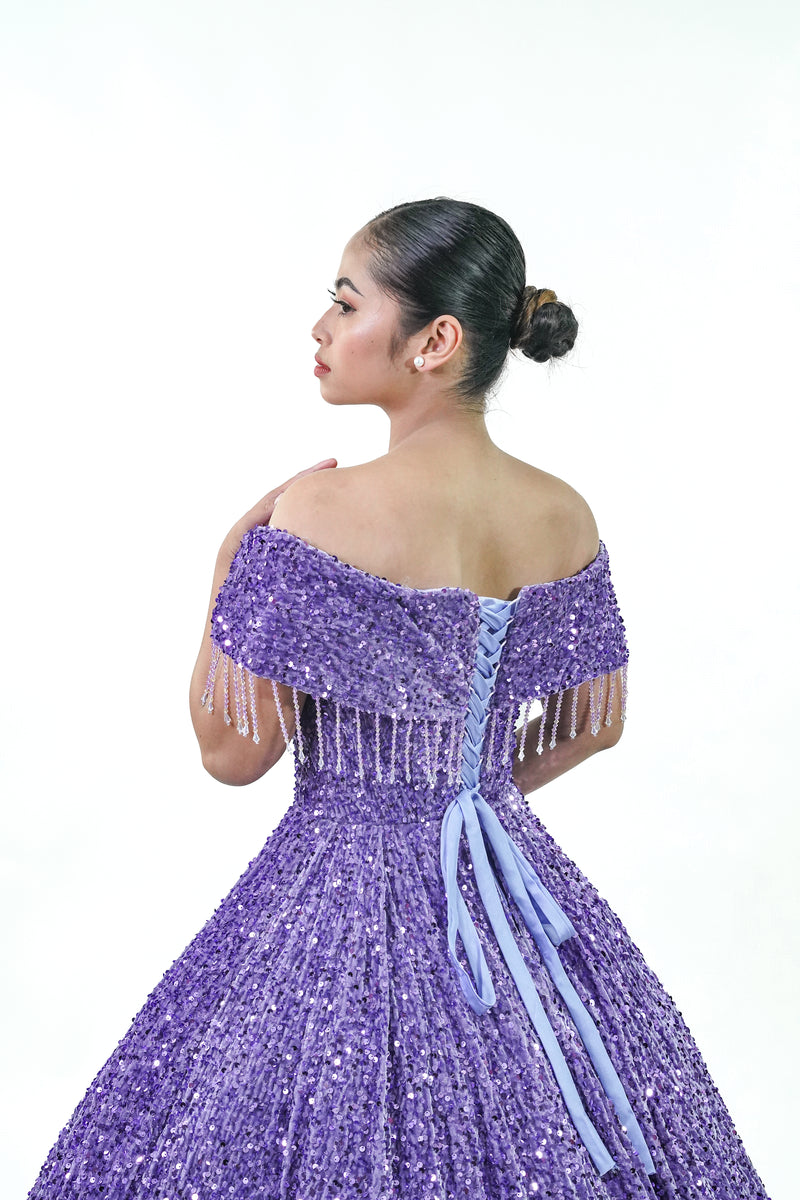 Purple Sequined Ball Gown - Noelle West Bridals