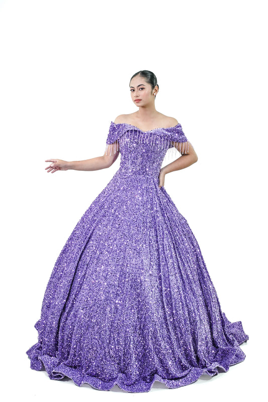 Purple Sequined Ball Gown