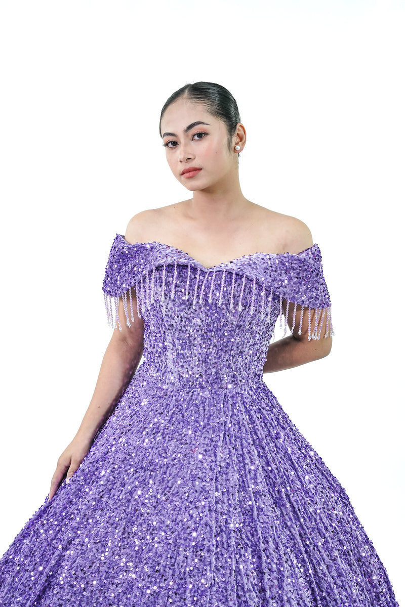 Purple Sequined Ball Gown - Noelle West Bridals