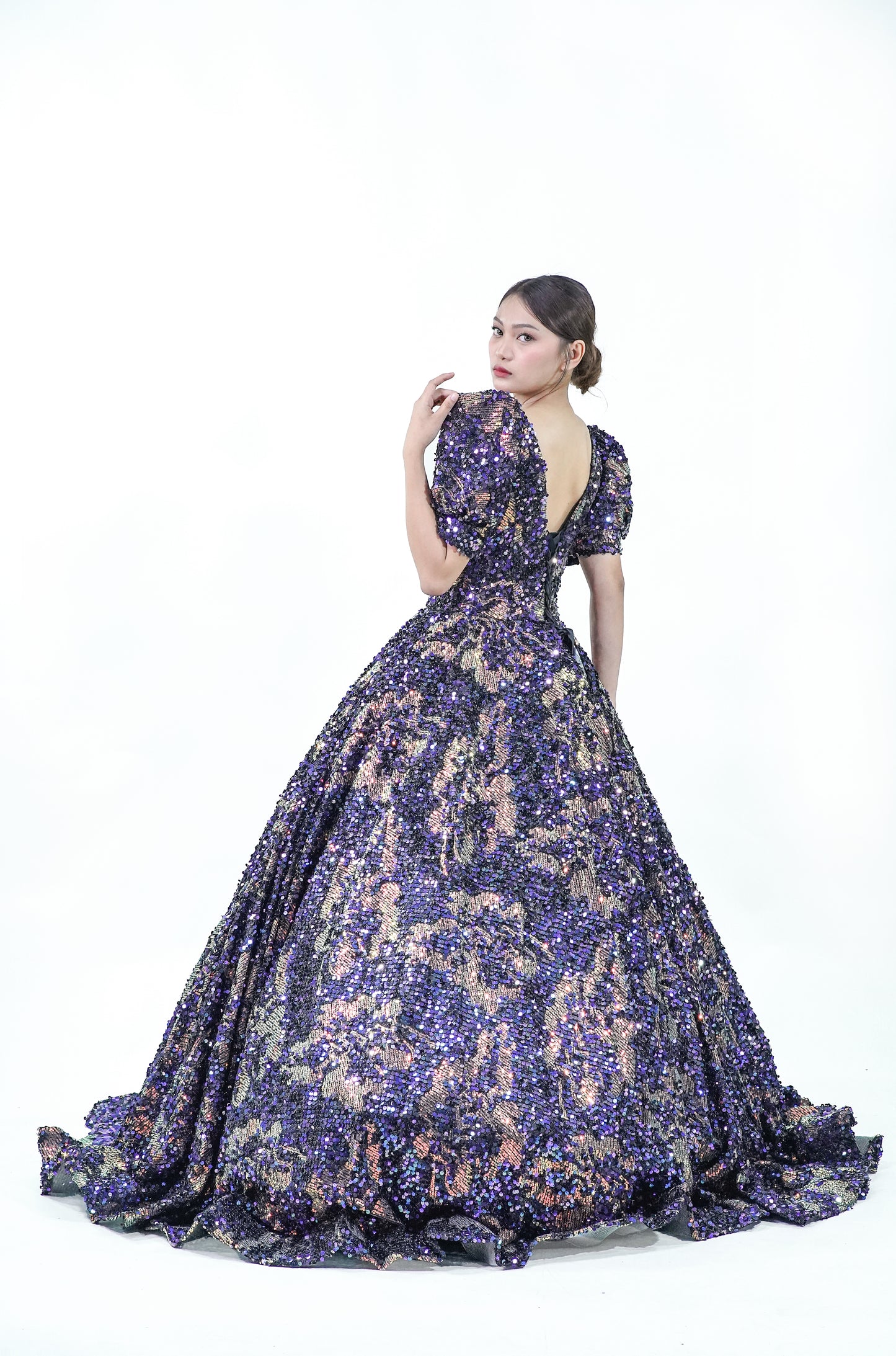 Dark Purple Sequined Filipiniana Gown - Noelle West Bridals