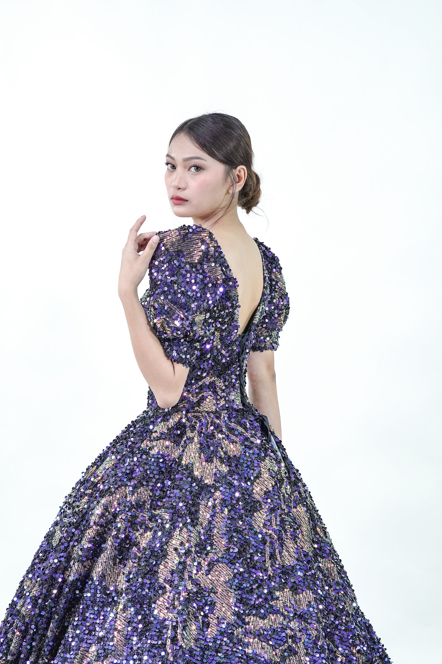 Dark Purple Sequined Filipiniana Gown - Noelle West Bridals