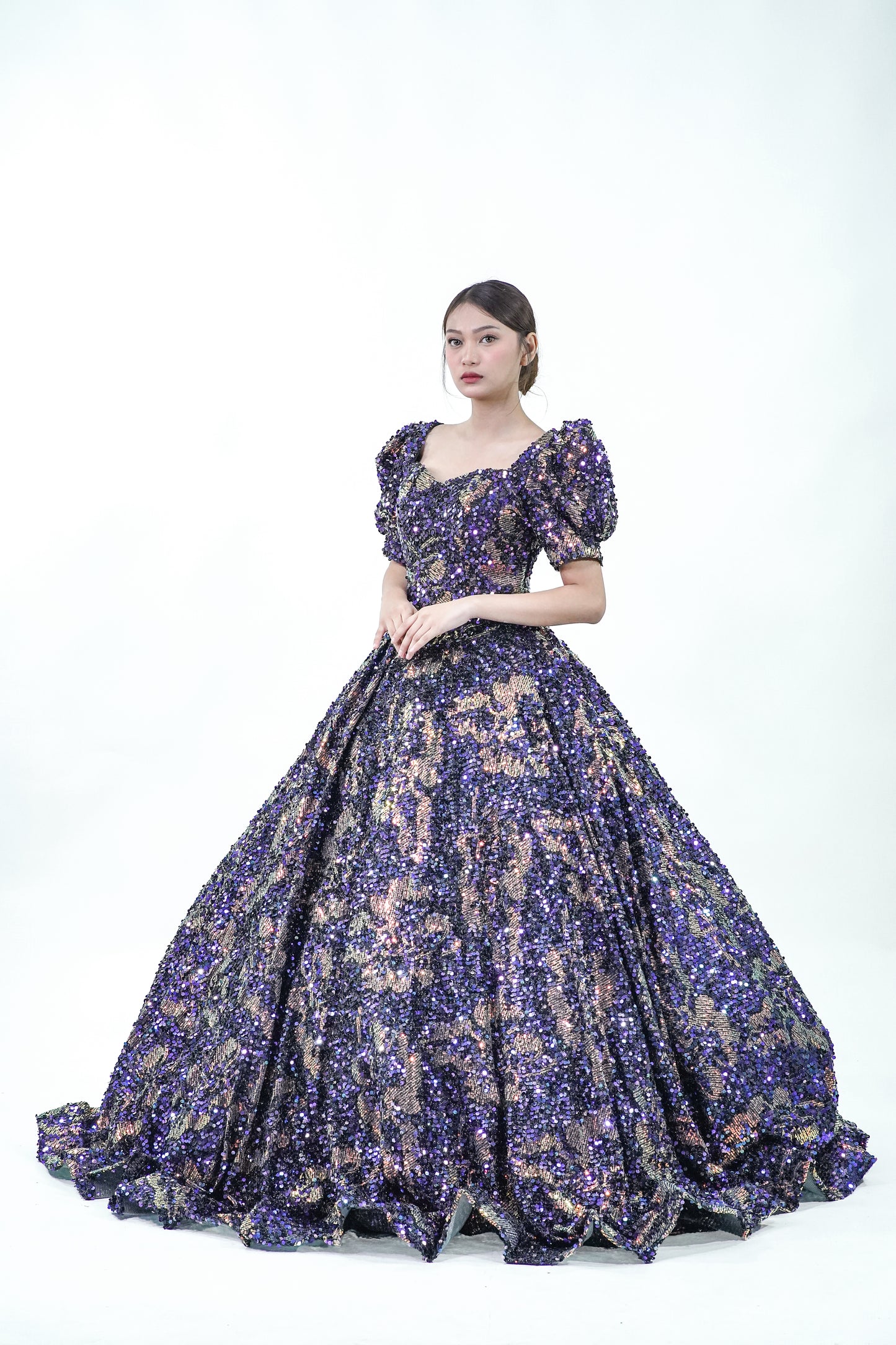 Dark Purple Sequined Filipiniana Gown - Noelle West Bridals