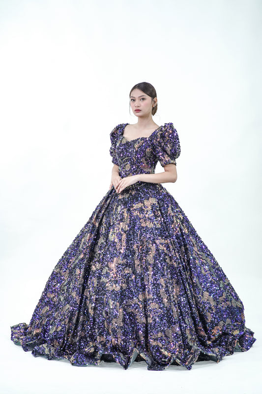 Dark Purple Sequined Filipiniana Gown - Noelle West Bridals