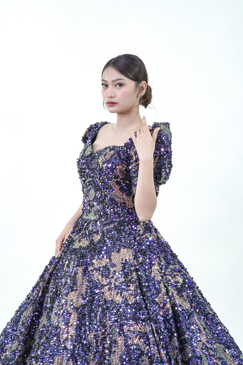 Dark Purple Sequined Filipiniana Gown - Noelle West Bridals