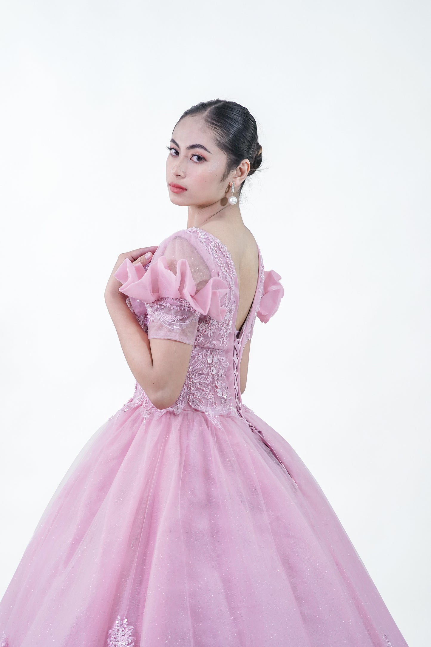 Pink Ruffled Royal Ball Gown - Noelle West Bridals