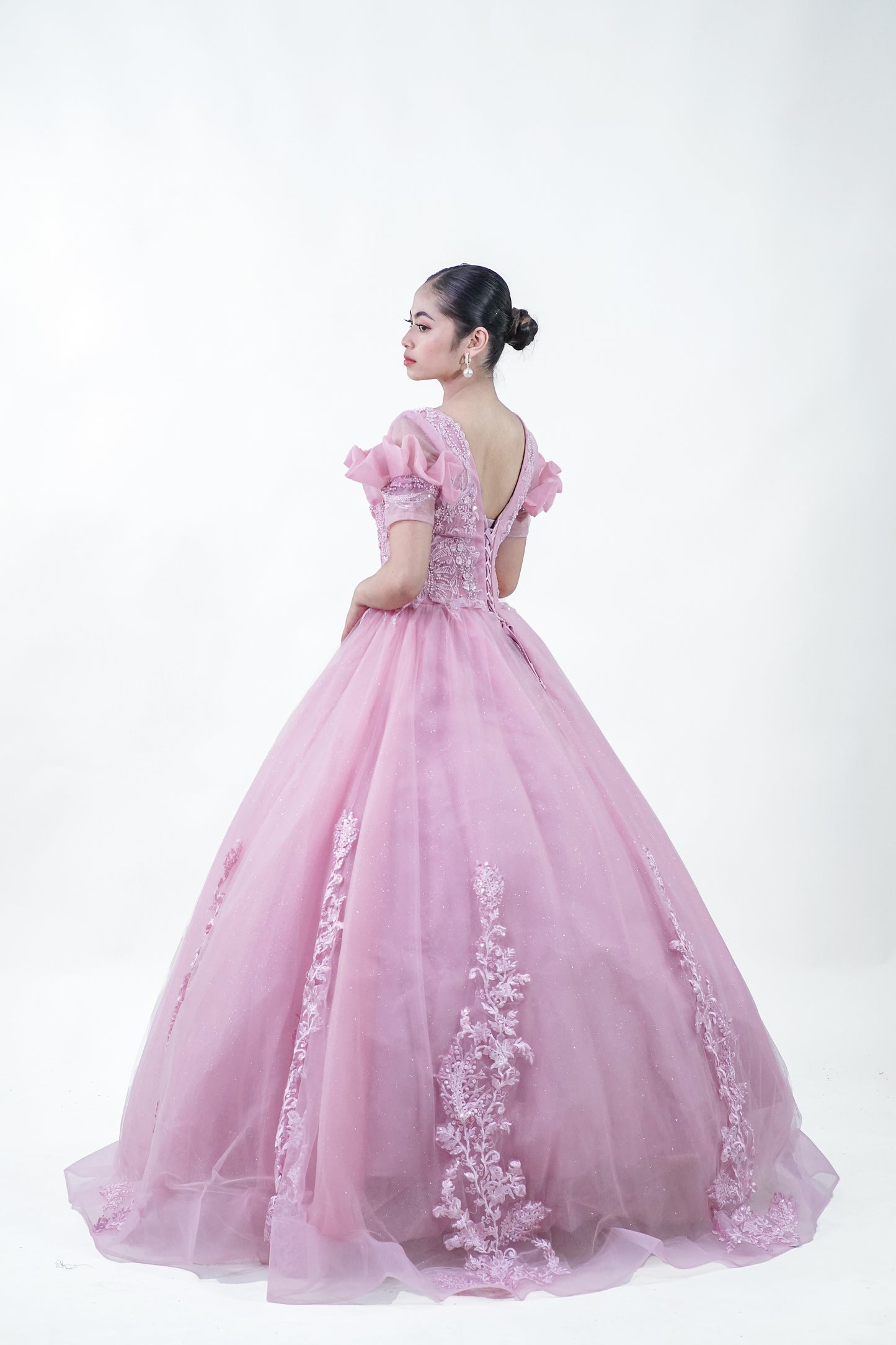 Pink Ruffled Royal Ball Gown - Noelle West Bridals