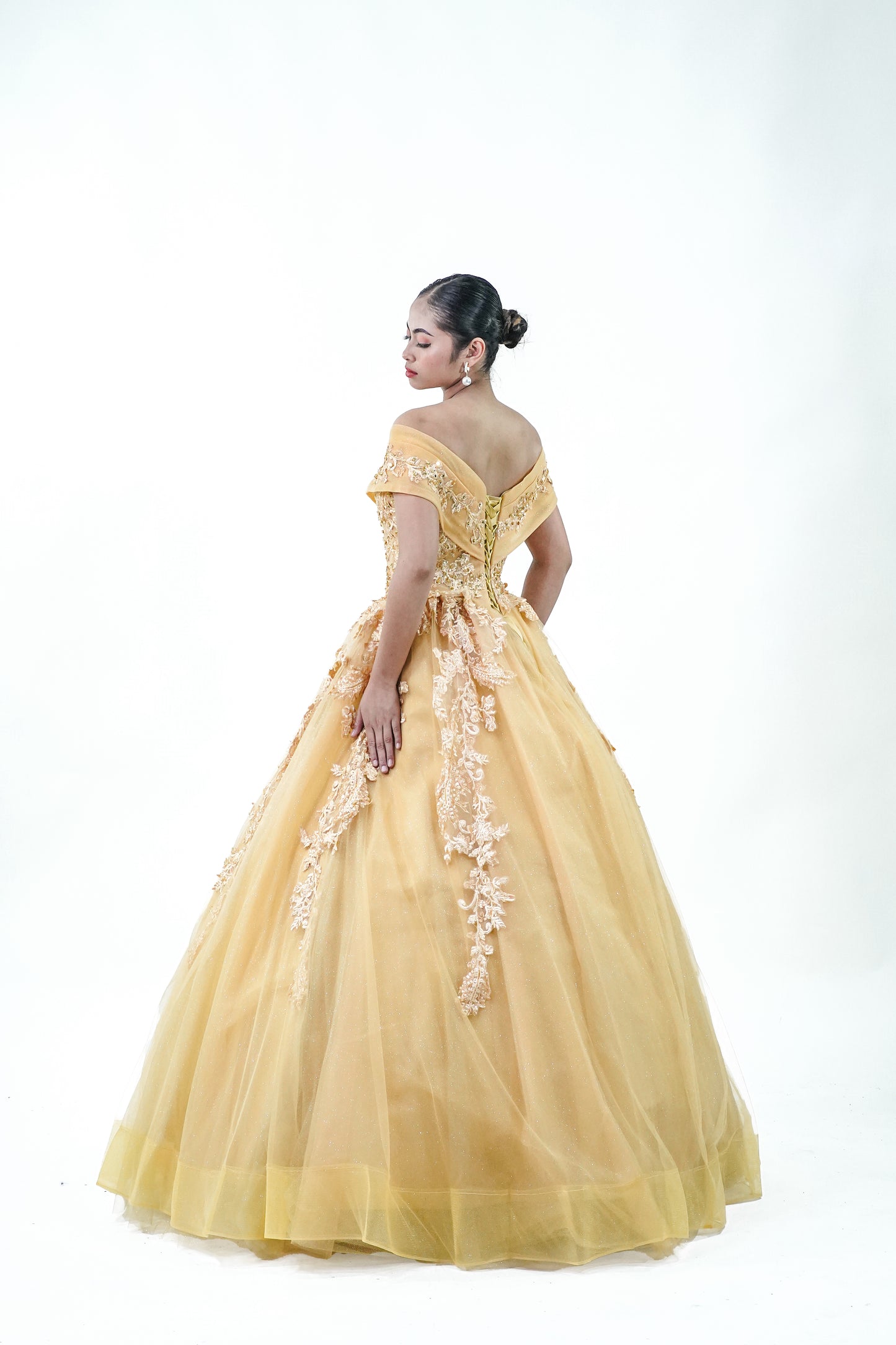 Royal Yellow Off-Shoulder Ball Gown - Noelle West Bridals